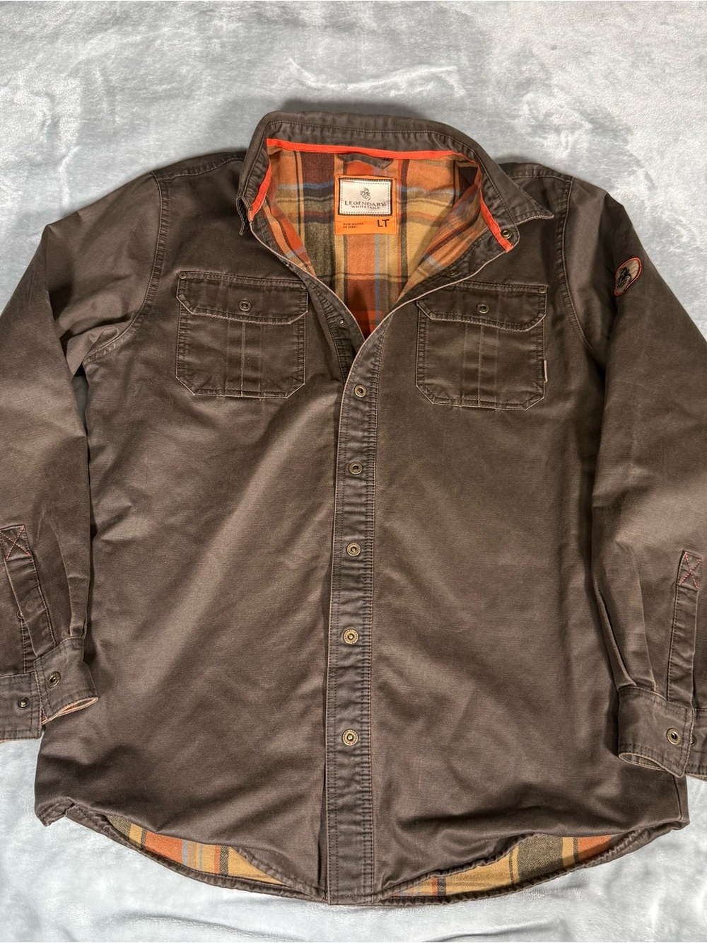 Legendary Whitetails Waxed Flannel Lined Shacket Mens Large Tall Fit Brown